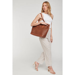 Woman wearing Tan Moda Luxe Brazil Tote 842017124221 View 4 | Tan