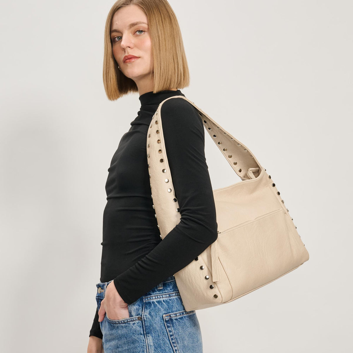 Woman wearing Cream Moda Luxe Misty Hobo 842017137214 View 1 | Cream