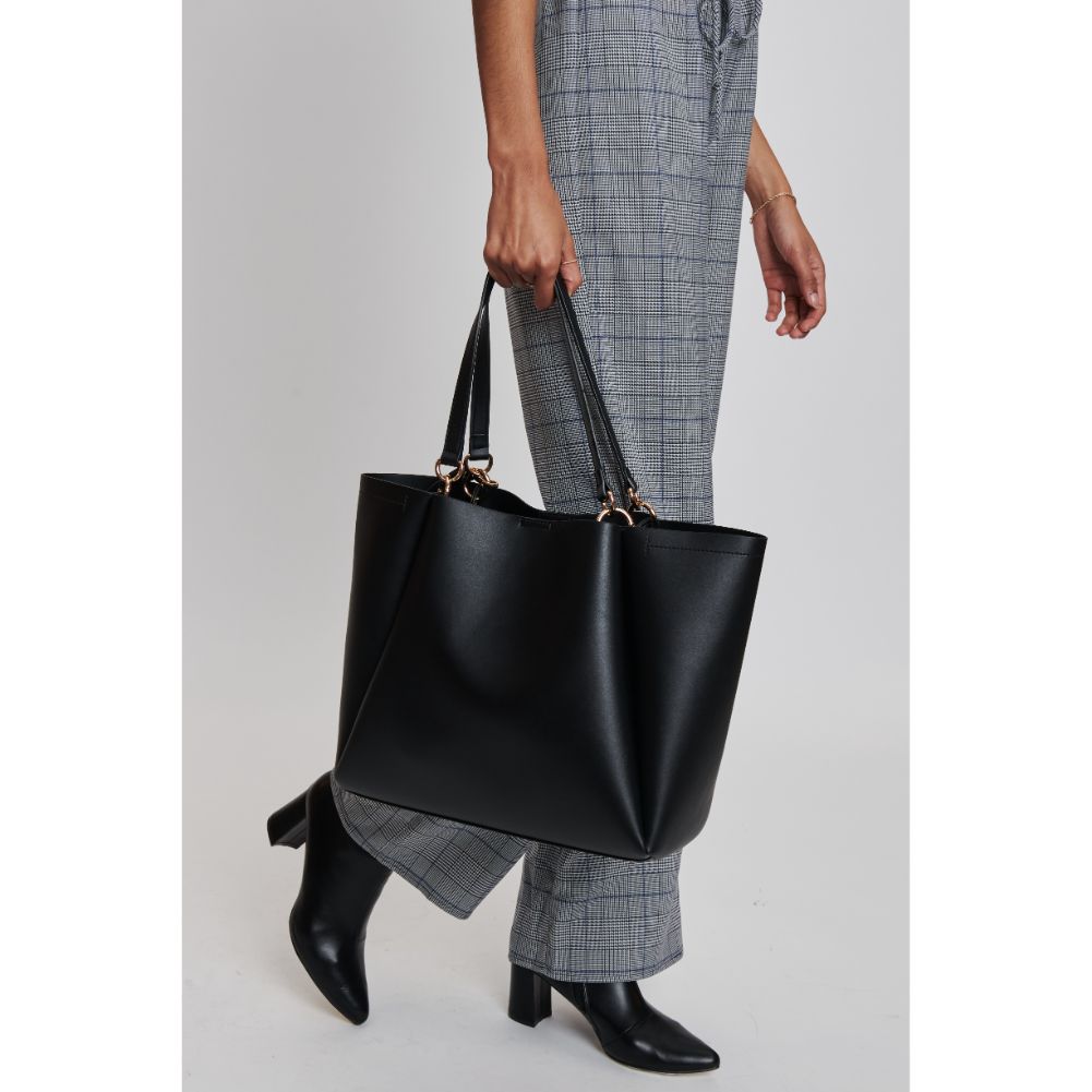 Woman wearing Black Moda Luxe Brooklyn Tote 842017132707 View 3 | Black