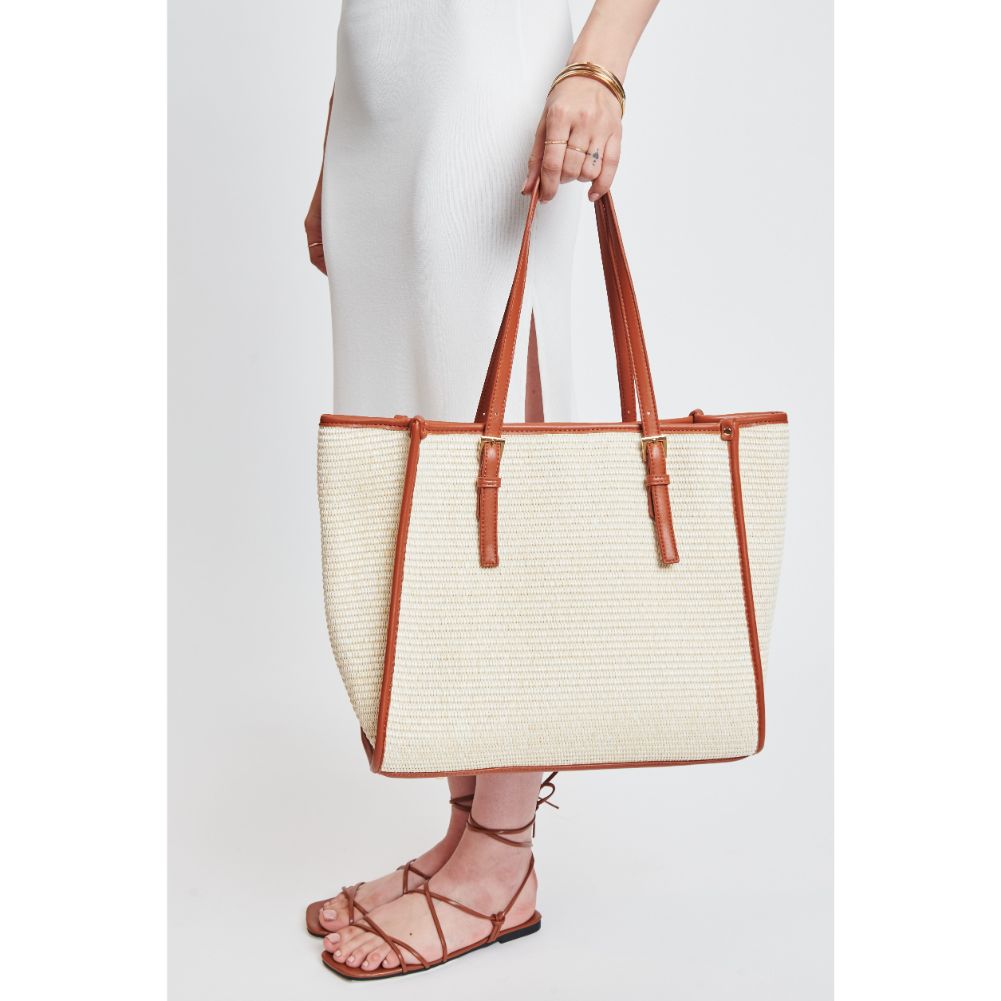 Woman wearing Natural Tan Moda Luxe Brixley Tote 842017131625 View 2 | Natural Tan