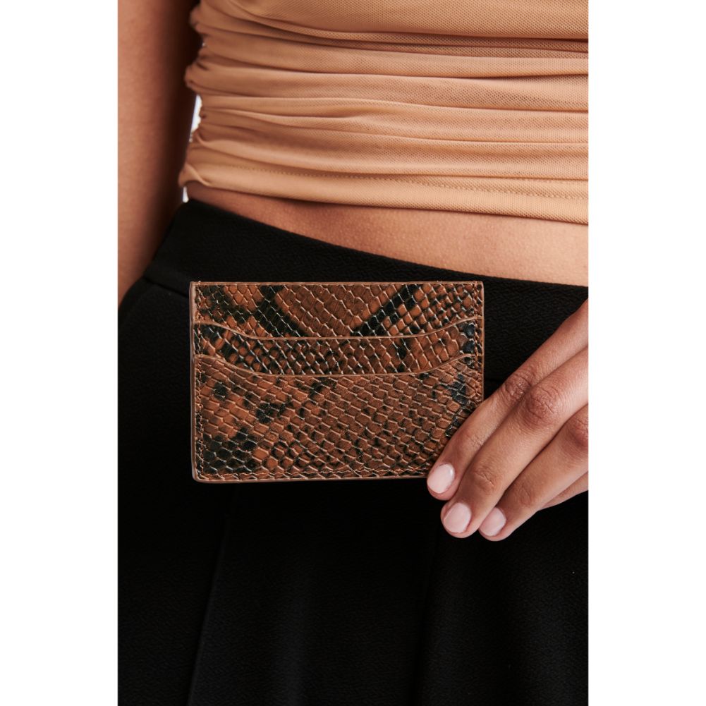 Woman wearing Chocolate Multi Moda Luxe Cheeky Card Holder 842017124382 View 1 | Chocolate Multi