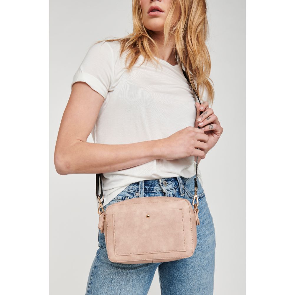 Woman wearing Natural Moda Luxe Skylie Crossbody 842017126720 View 1 | Natural