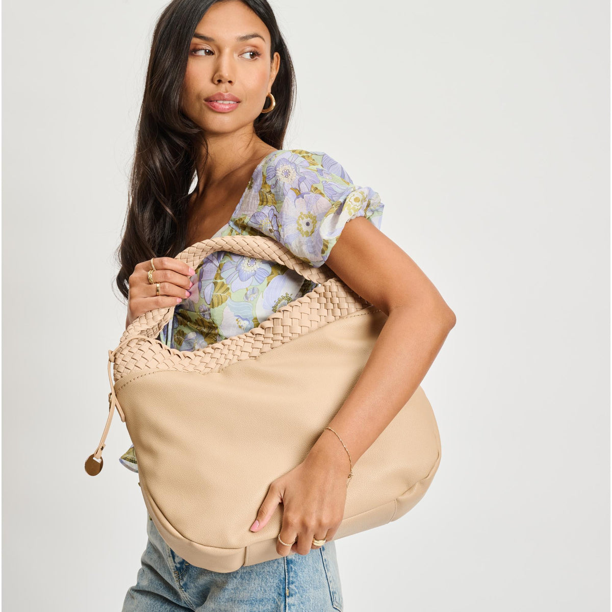 Woman wearing Natural Moda Luxe Majestique Hobo 842017134688 View 2 | Natural