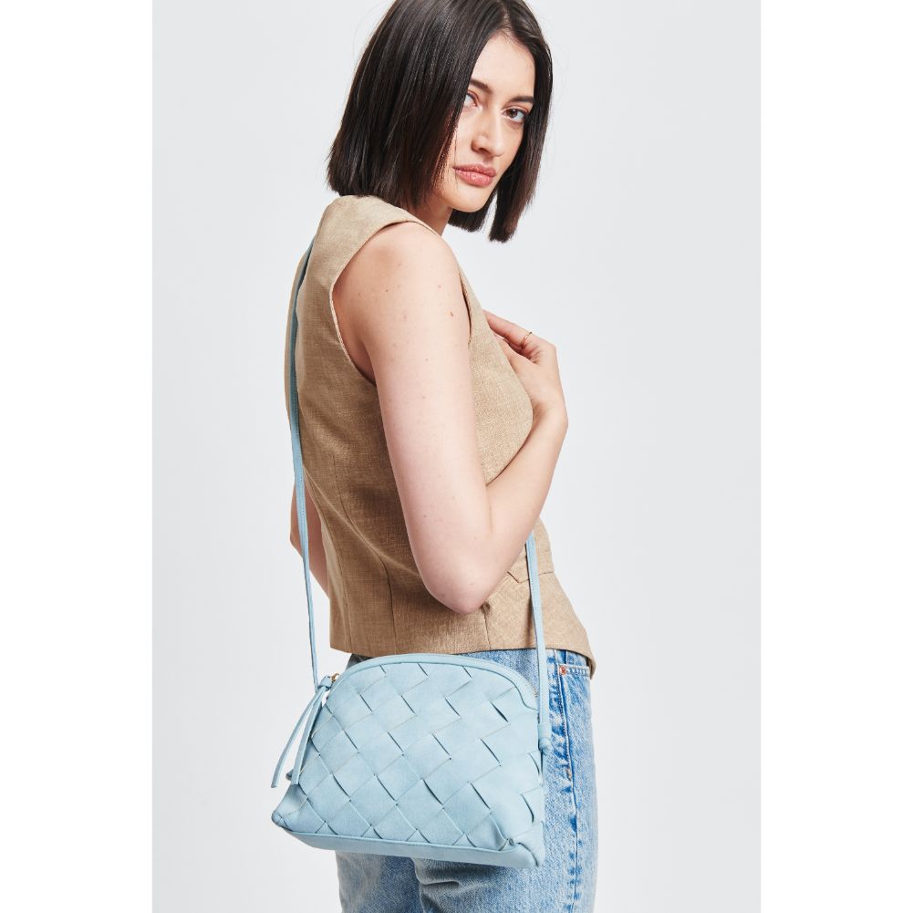 Woman wearing Sky Blue Moda Luxe Calista Crossbody 842017131434 View 2 | Sky Blue