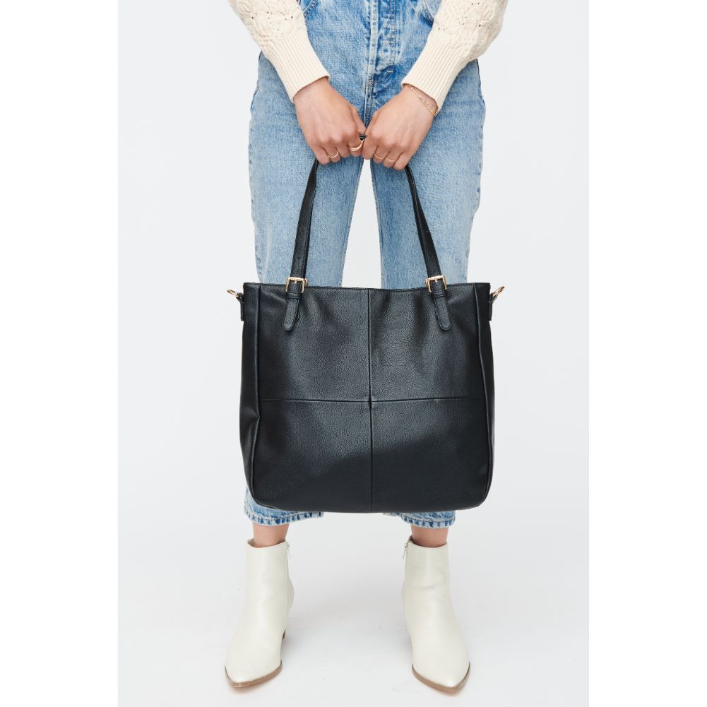 Woman wearing Black Moda Luxe Willow Tote 842017130635 View 2 | Black