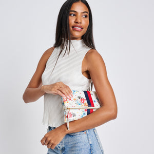 Woman wearing White Moda Luxe Jules Print Clutch 842017119401 View 2 | White