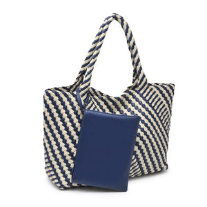 Product Image of Moda Luxe Solana - Mixed Material Tote 842017135791 View 6 | Navy Ivory