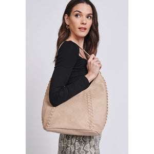 Woman wearing Almond Moda Luxe Hadley Hobo 842017129820 View 1 | Almond