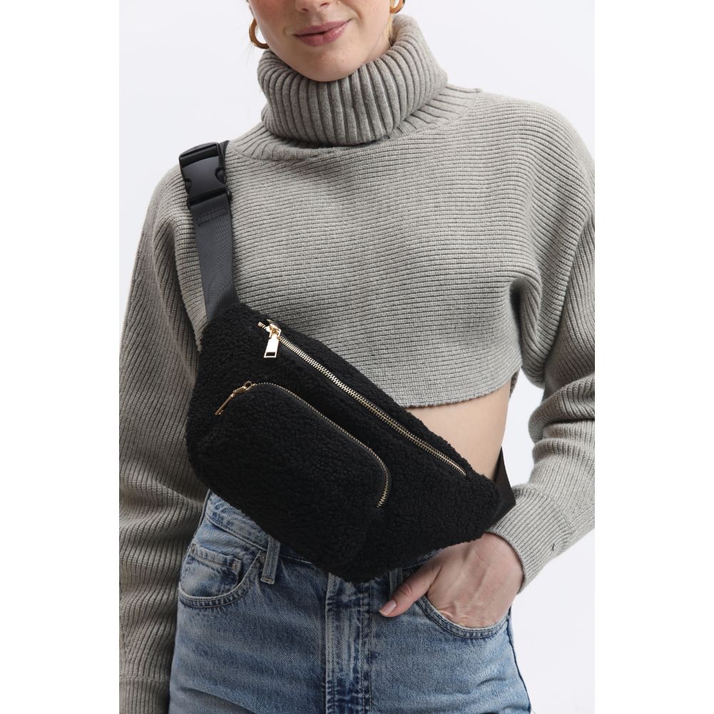 Woman wearing Black Moda Luxe Orson Belt Bag 842017134220 View 1 | Black