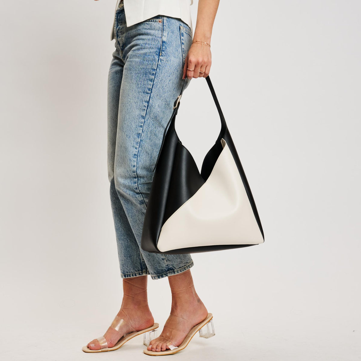 Woman wearing Ivory Black Moda Luxe Frankie Hobo 842017138518 View 4 | Ivory Black