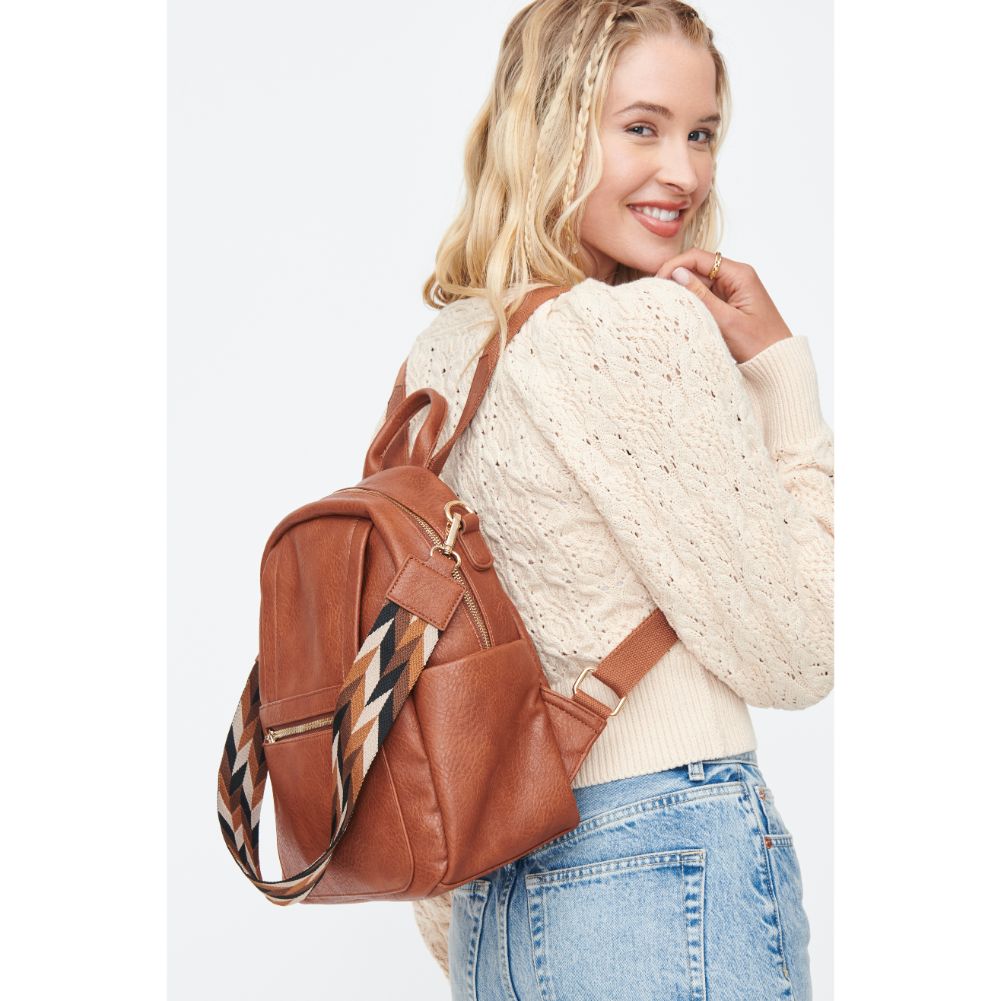 Woman wearing Cognac Moda Luxe Scarlett Backpack 842017130147 View 1 | Cognac