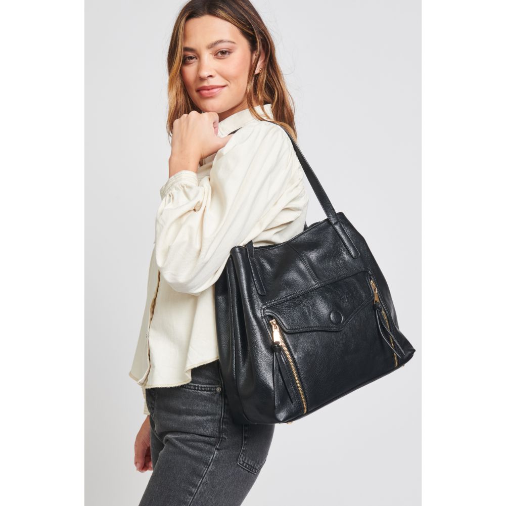 Woman wearing Black Moda Luxe Elmora Tote 842017130963 View 1 | Black