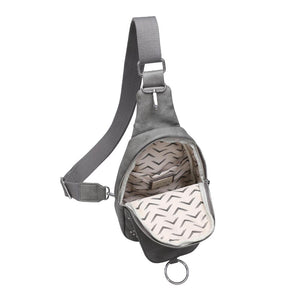 Product Image of Moda Luxe Regina Studded Sling Backpack 842017136811 View 8 | Grey