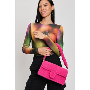 Woman wearing Hot Pink Moda Luxe Fergie Crossbody 842017133704 View 2 | Hot Pink