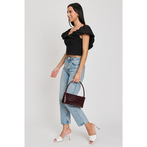 Woman wearing Merlot Moda Luxe Mandy Crossbody 842017133285 View 3 | Merlot