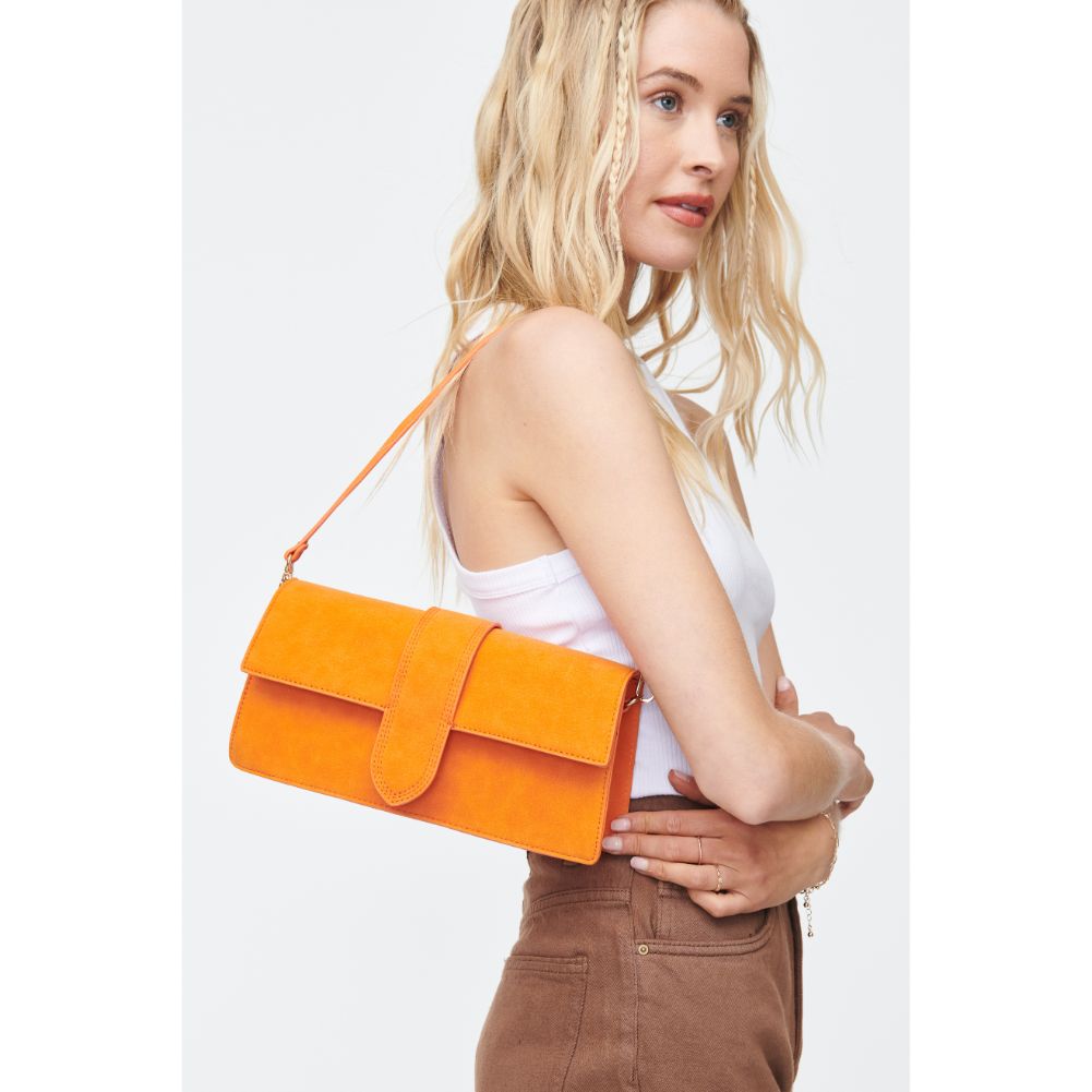 Woman wearing Orange Moda Luxe Violet - Suede Crossbody 842017130734 View 1 | Orange