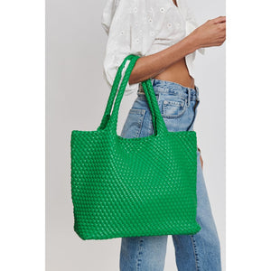 Woman wearing Kelly Green Moda Luxe Solana Tote 842017132981 View 4 | Kelly Green