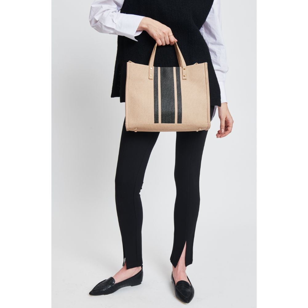 Woman wearing Natural Moda Luxe Zaria Tote 842017131557 View 3 | Natural
