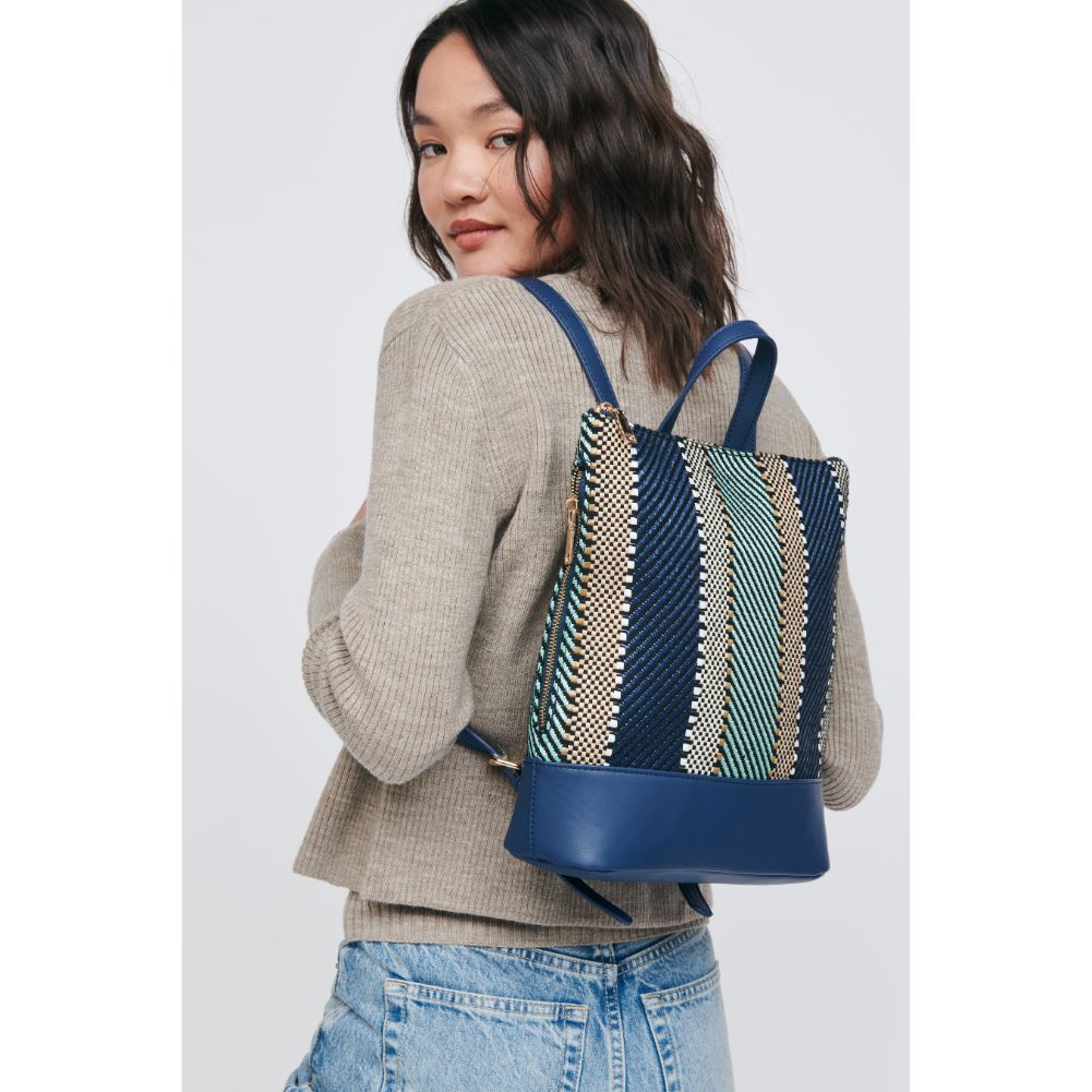 Woman wearing Navy Moda Luxe Elina Backpack 842017129660 View 1 | Navy