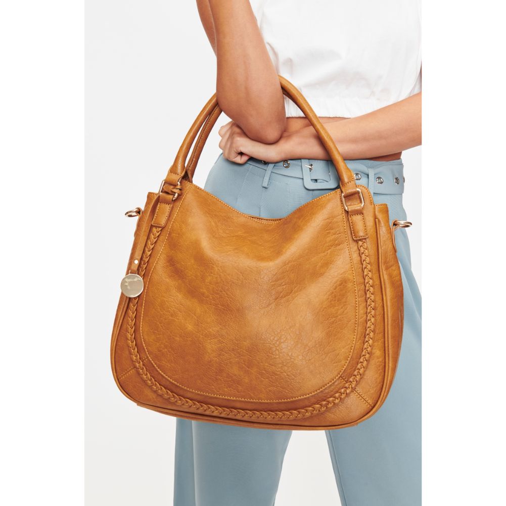 Woman wearing Mustard Moda Luxe Lindsay Hobo 842017128151 View 1 | Mustard