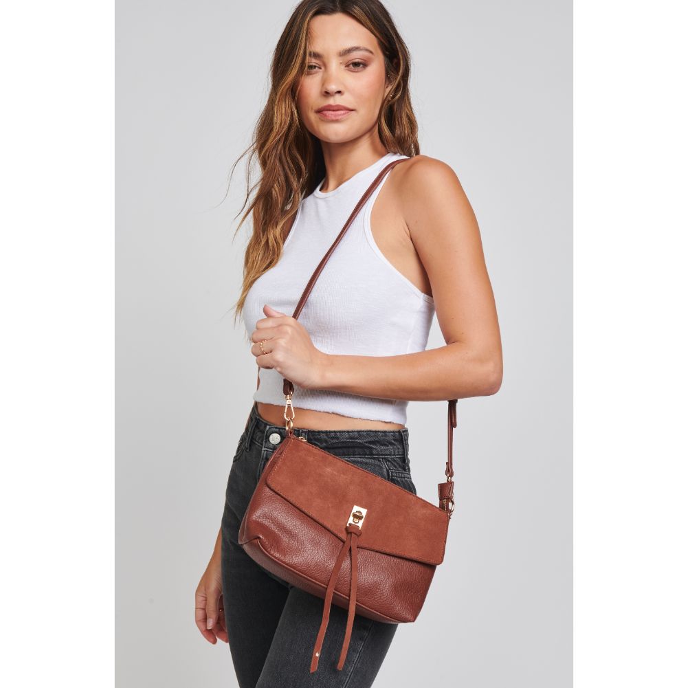 Woman wearing Chocolate Moda Luxe Aubrey Crossbody 842017128526 View 1 | Chocolate