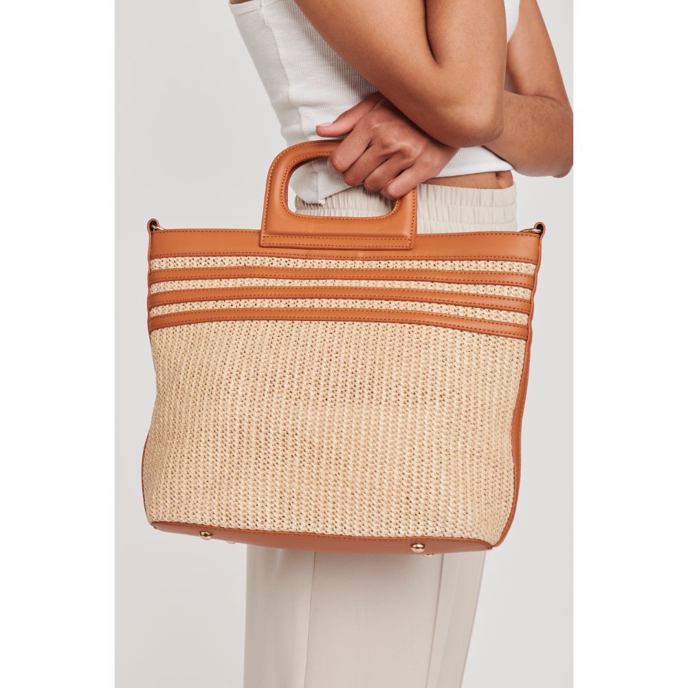 Woman wearing Tan Moda Luxe Leon Tote 842017125709 View 2 | Tan