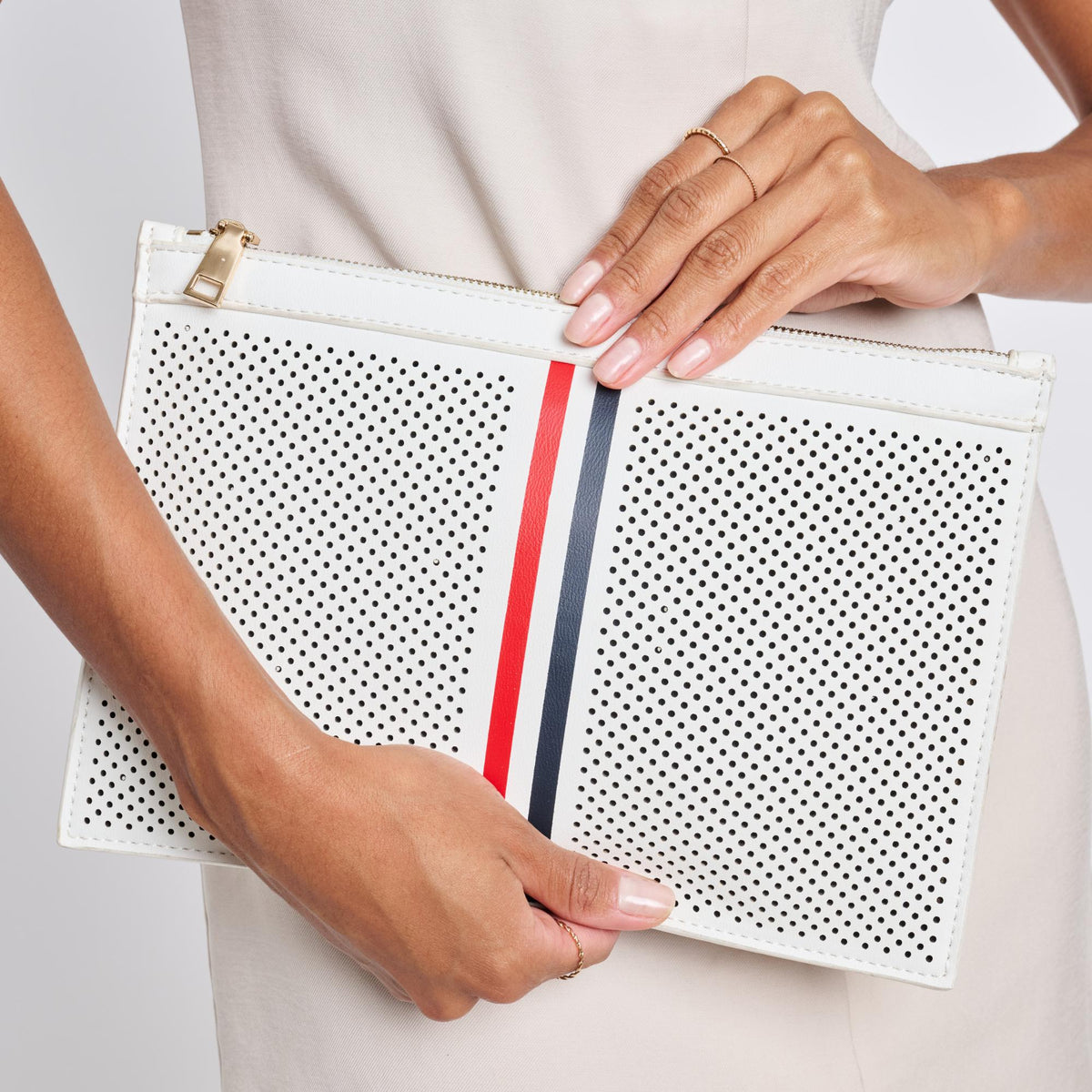 Woman wearing White Moda Luxe Frenchie Clutch 842017120223 View 1 | White