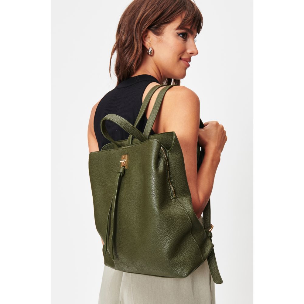 Woman wearing Olive Moda Luxe Sylvia Backpack 842017128328 View 2 | Olive