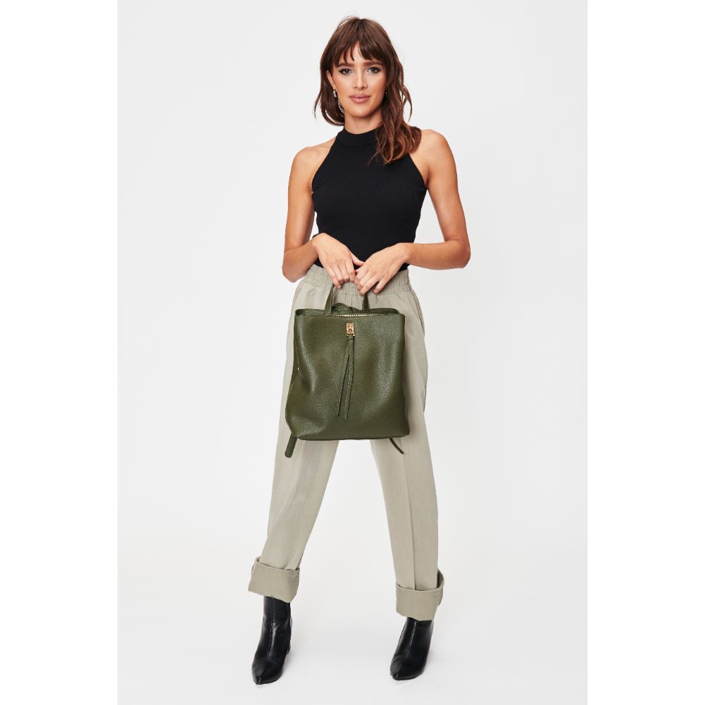Woman wearing Olive Moda Luxe Sylvia Backpack 842017128328 View 4 | Olive