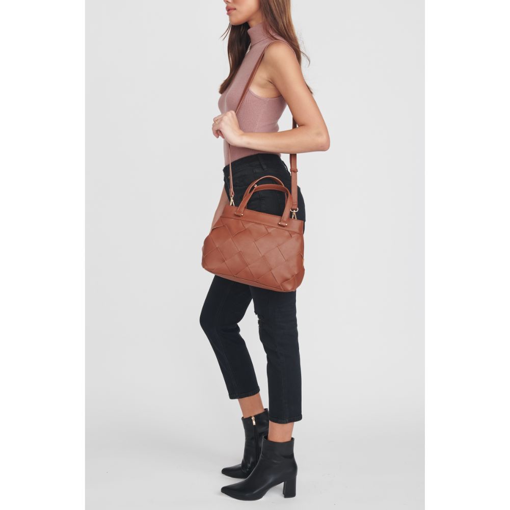 Woman wearing Tan Moda Luxe Sophia Tote 842017128830 View 1 | Tan