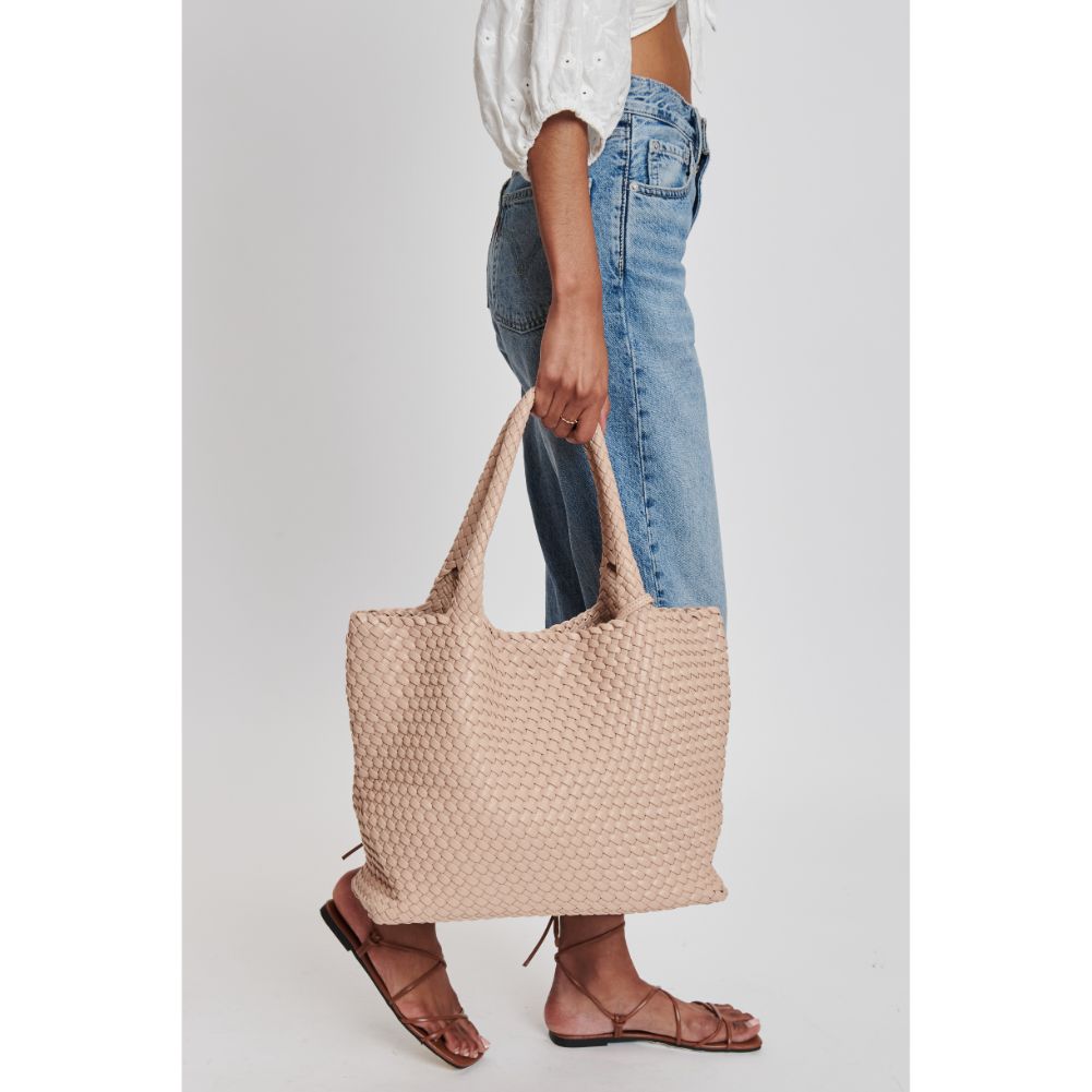 Woman wearing Natural Moda Luxe Solana Tote 842017132165 View 2 | Natural