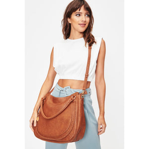 Woman wearing Cognac Moda Luxe Lindsay Hobo 842017128144 View 2 | Cognac