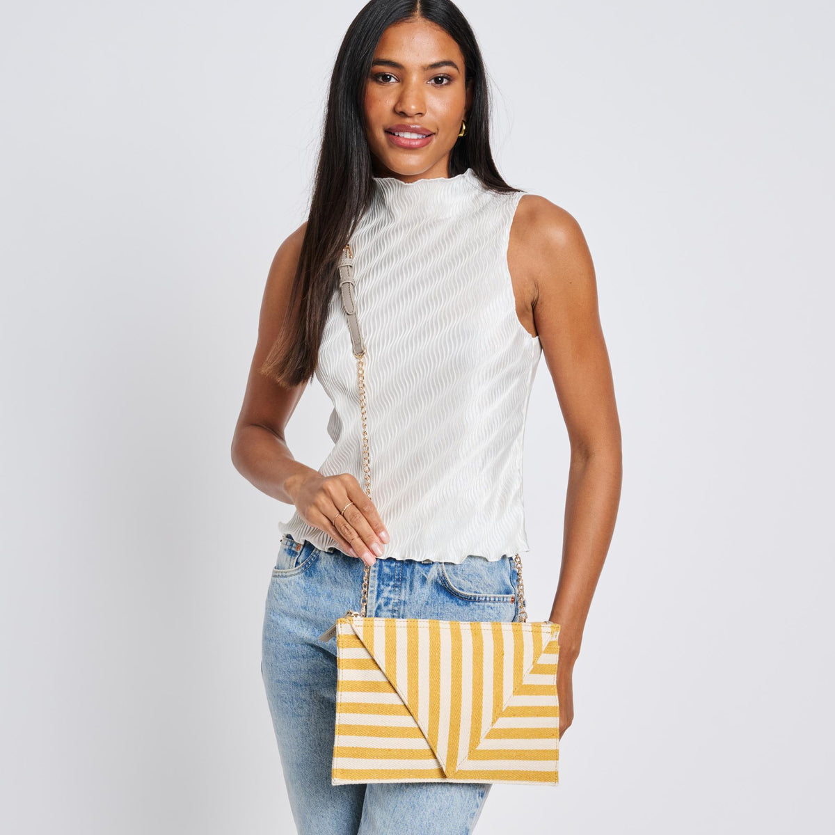 Woman wearing Yellow Moda Luxe Barcelona Crossbody 842017113058 View 2 | Yellow