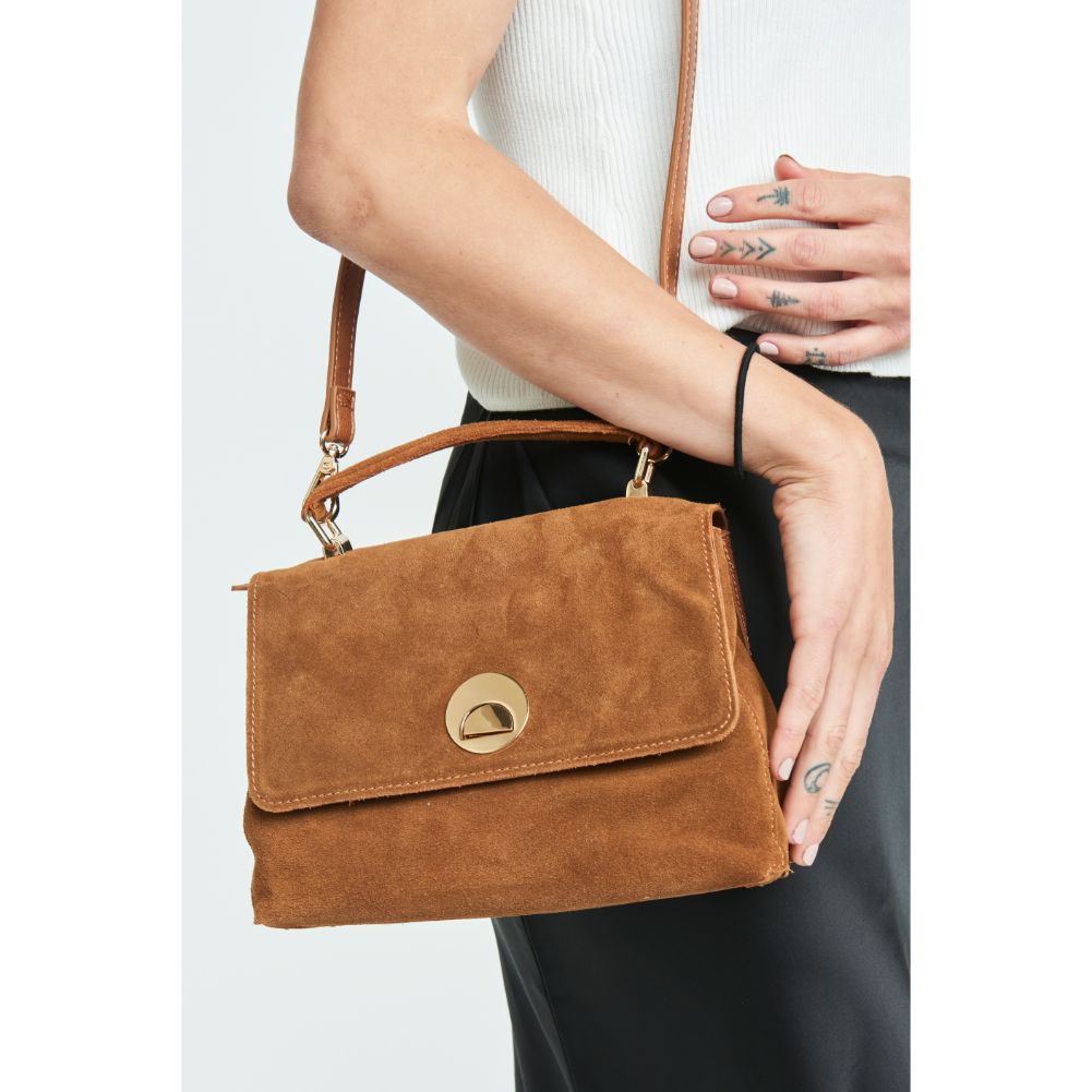 Woman wearing Tan Moda Luxe Annie Crossbody 842017120438 View 1 | Tan