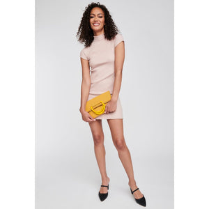 Woman wearing Mustard Moda Luxe Candice Clutch 842017120391 View 3 | Mustard