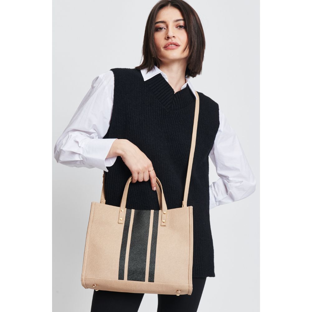 Woman wearing Natural Moda Luxe Zaria Tote 842017131557 View 1 | Natural