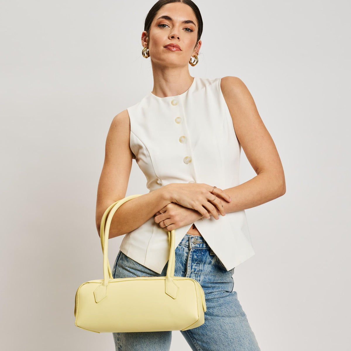 Woman wearing Butter Moda Luxe Betty Shoulder Bag 842017138471 View 1 | Butter