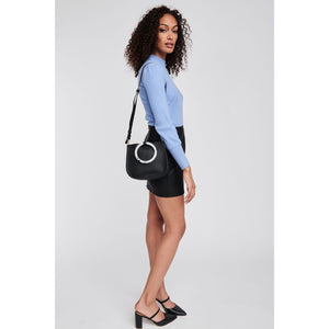 Woman wearing Black Moda Luxe Savanah Pebble Crossbody 842017121572 View 4 | Black