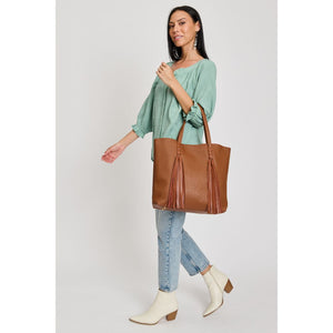 Woman wearing Tan Moda Luxe Shakira Tote 842017133643 View 3 | Tan