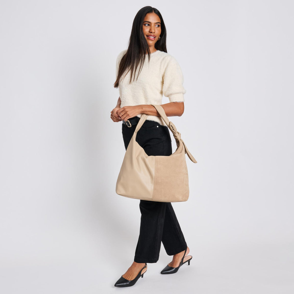 Woman wearing Natural Moda Luxe Hazel Hobo 842017137122 View 3 | Natural