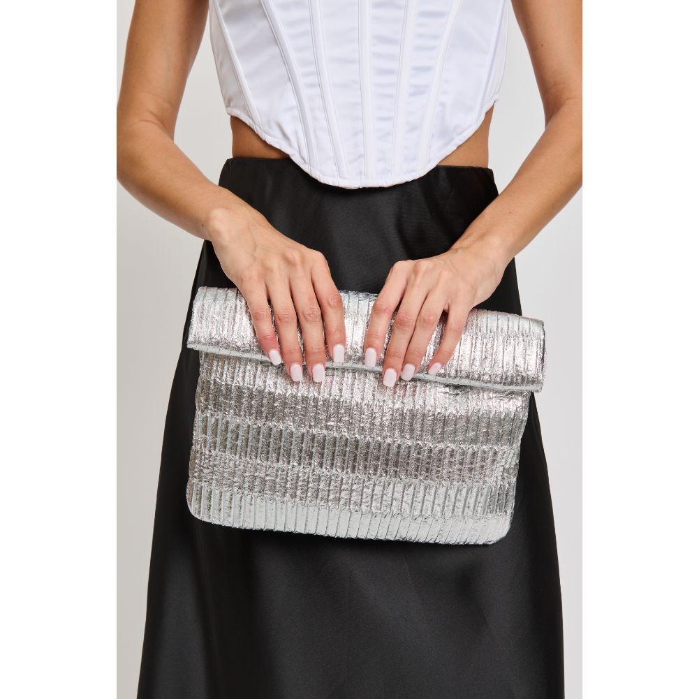 Woman wearing Silver Moda Luxe Gianna Crossbody 842017133131 View 4 | Silver