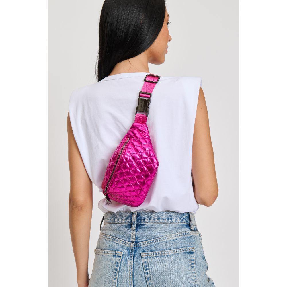 Woman wearing Fuchsia Moda Luxe Ariana Belt Bag 842017133827 View 2 | Fuchsia