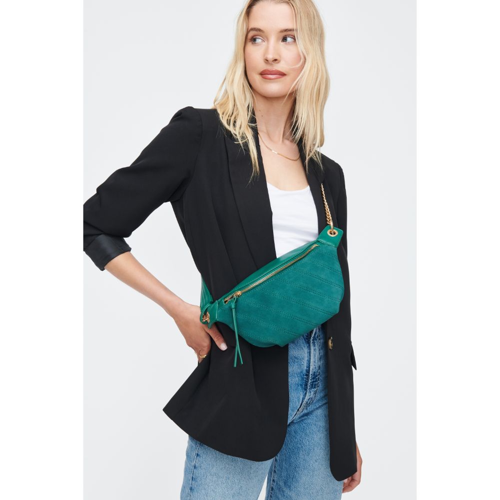 Woman wearing Emerald Moda Luxe Camila Belt Bag 842017130628 View 1 | Emerald