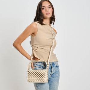 Woman wearing Oatmilk Moda Luxe Isabel Crossbody 842017137085 View 3 | Oatmilk