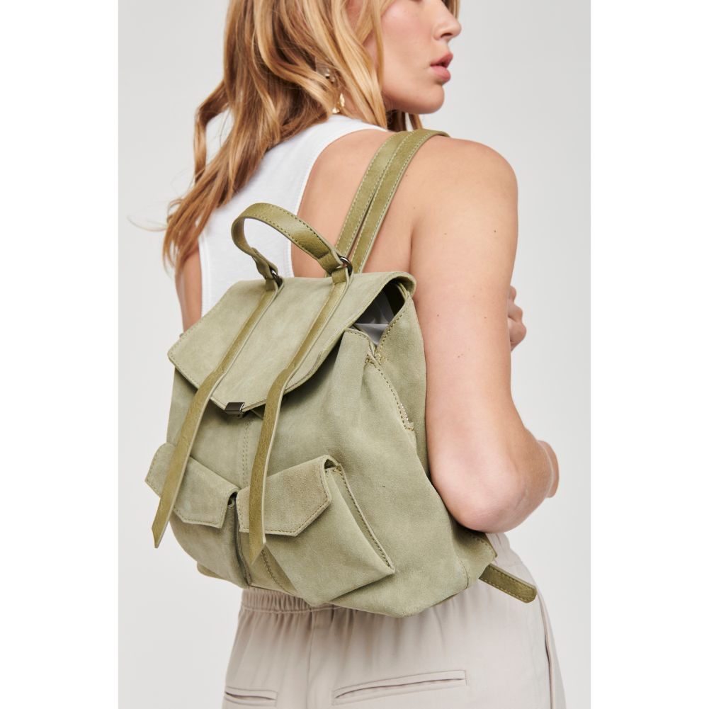 Woman wearing Sage Moda Luxe Charlie Backpack 842017127048 View 3 | Sage