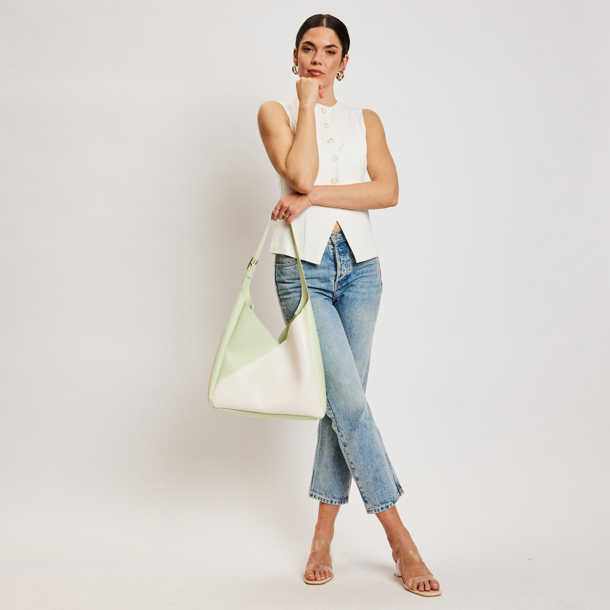 Woman wearing Ivory Pistachio Moda Luxe Frankie Hobo 842017138525 View 3 | Ivory Pistachio