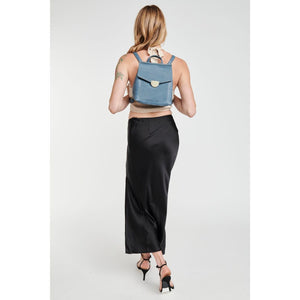 Woman wearing Denim Moda Luxe Claudette Backpack 842017127451 View 3 | Denim