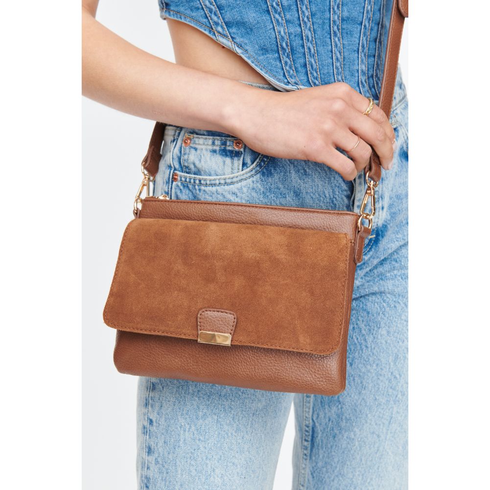 Woman wearing Chocolate Moda Luxe Hannah Crossbody 842017130284 View 4 | Chocolate