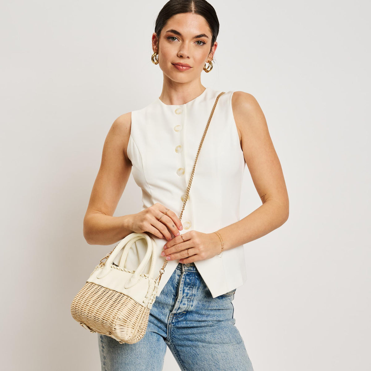 Woman wearing White Moda Luxe Maya Crossbody 842017138297 View 2 | White