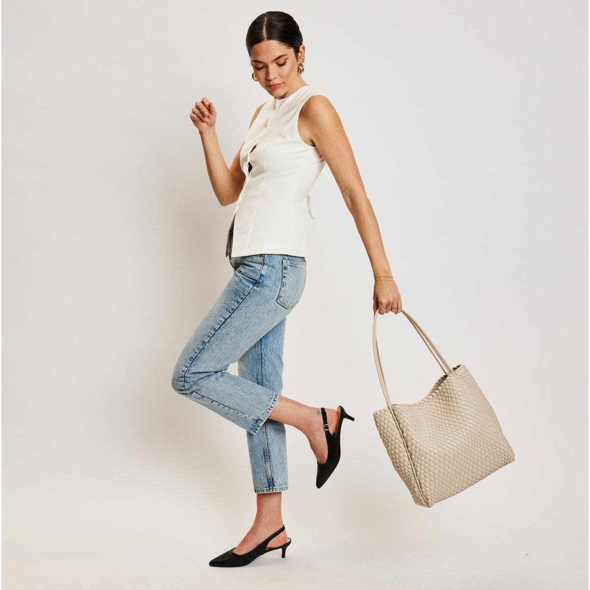 Woman wearing Ivory Moda Luxe Gladys Tote 842017137252 View 4 | Ivory